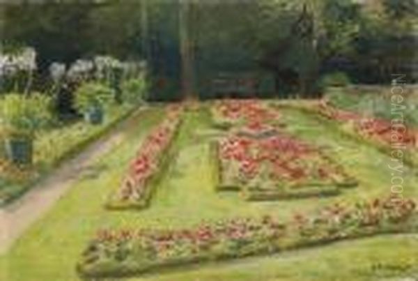 Die Blumenterrasse Im Wannseegarten Nach Suden Oil Painting by Max Liebermann