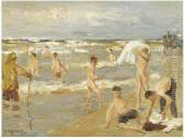 Badende Knaben (boys Bathing) Oil Painting by Max Liebermann