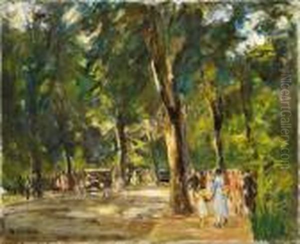 Die Grose Seestrase In Wannsee Mit Spaziergangern Oil Painting by Max Liebermann