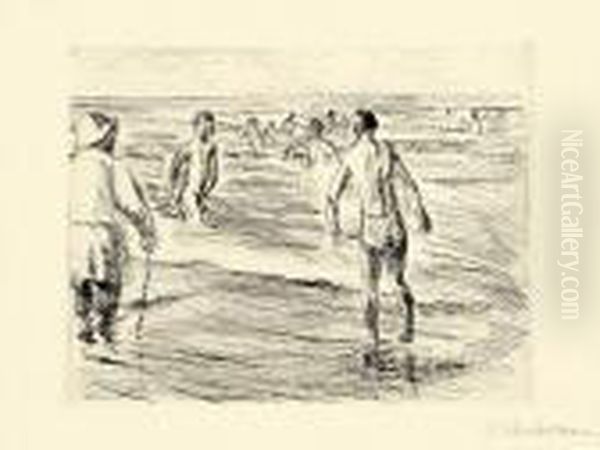 Badende Jungen, Links Strandwachter Oil Painting by Max Liebermann