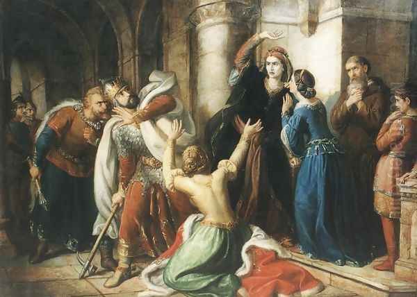 King Salomon Being Cursed by his Mother 1857 Oil Painting by Soma Orlai Petrich