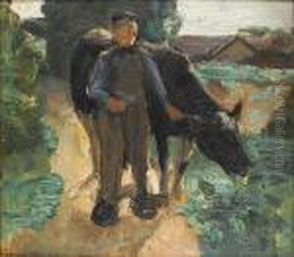 A Farmer With His Cow Oil Painting by Max Liebermann