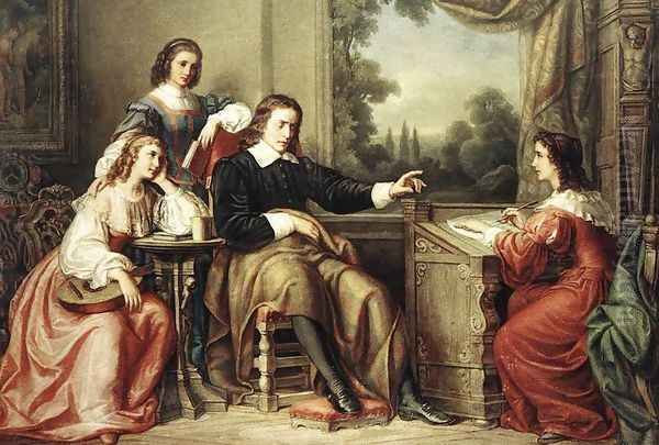 Milton Dictates the Lost Paradise to His Three Daughters 1862 Oil Painting by Soma Orlai Petrich