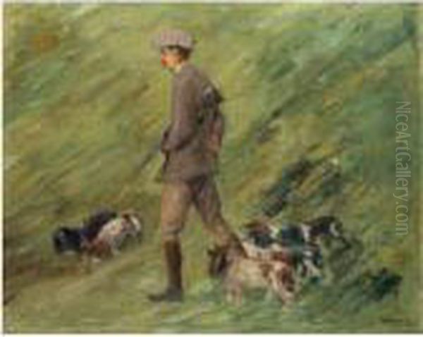 Jager In Den Dunen - Trainer Mit Hunden (hunter In The Dunes -trainer With Hounds) Oil Painting by Max Liebermann