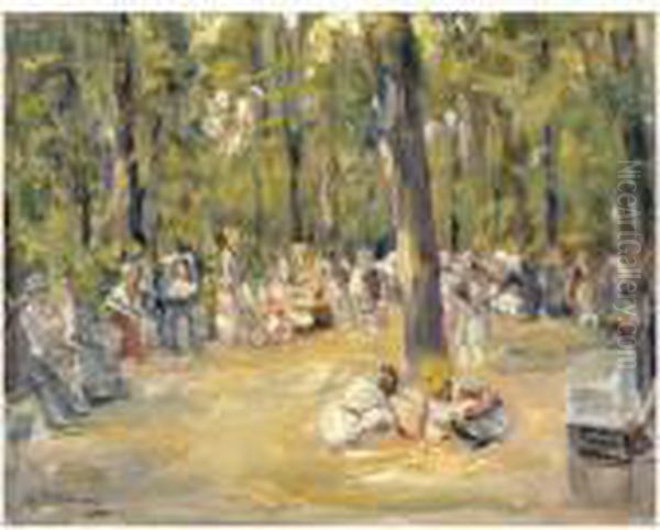 Kinderspielplatz Im Berliner Tiergarten (playground In Thetiergarten, Berlin) Oil Painting by Max Liebermann