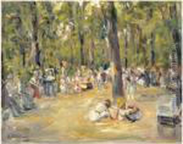 Kinderspielplatz Im Berliner Tiergarten (children Playground In Tiergarten In Berlin) Oil Painting by Max Liebermann