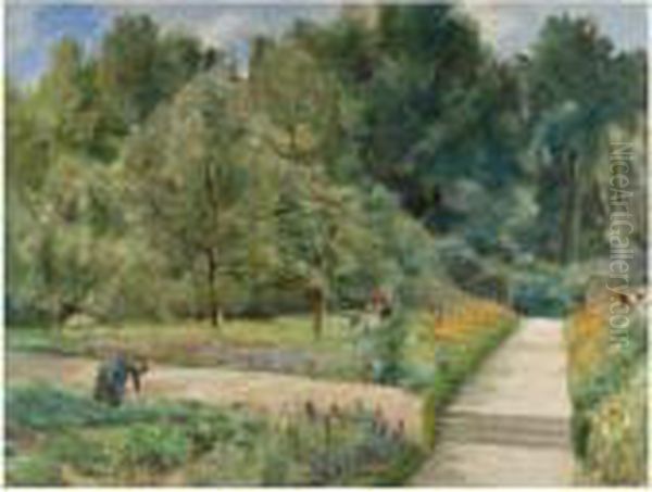 Der Nutzgarten In Wannsee Nach Westen (the Garden In Wannsee To The West) Oil Painting by Max Liebermann