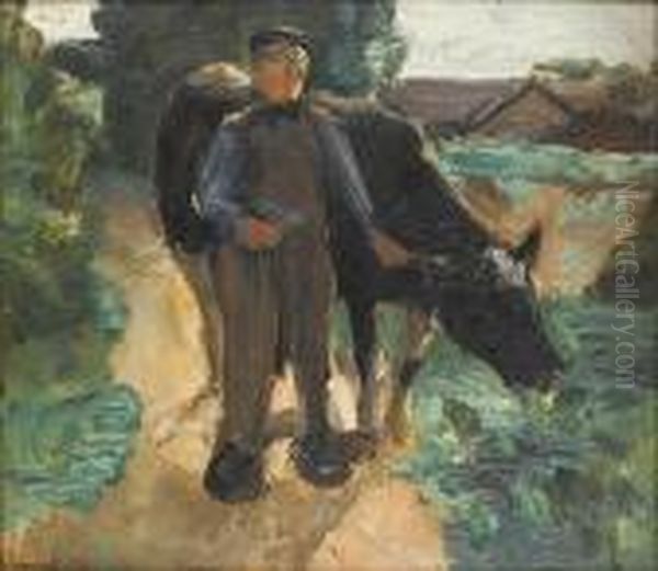 A Farmer With His Cow Oil Painting by Max Liebermann