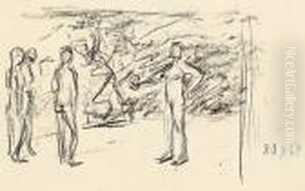 Vier Figuren In Einer Landschaft by Max Liebermann