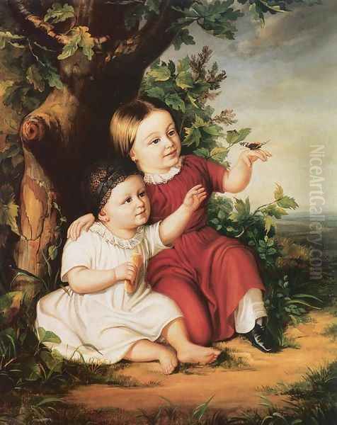 Roza and Eszter Csanak 1852 Oil Painting by Soma Orlai Petrich