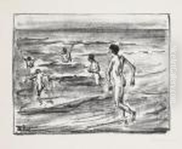 2 Bll.: Badende Jungen. Badende Jungen Im Meer Oil Painting by Max Liebermann