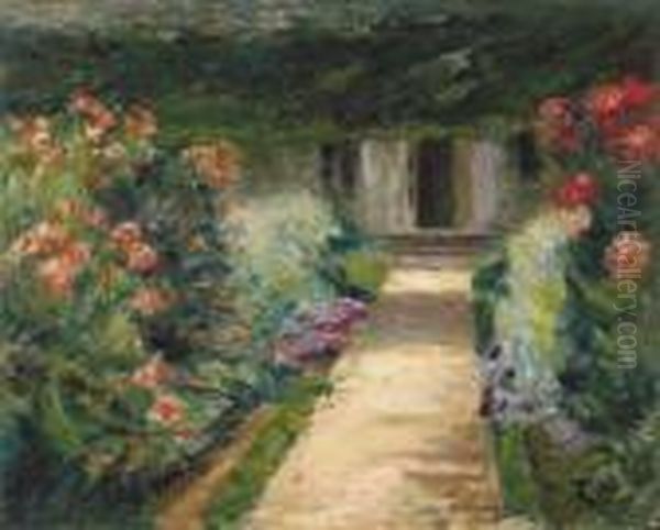 Der Nutzgarten Nach Nordosten - Blumenstauden Oil Painting by Max Liebermann