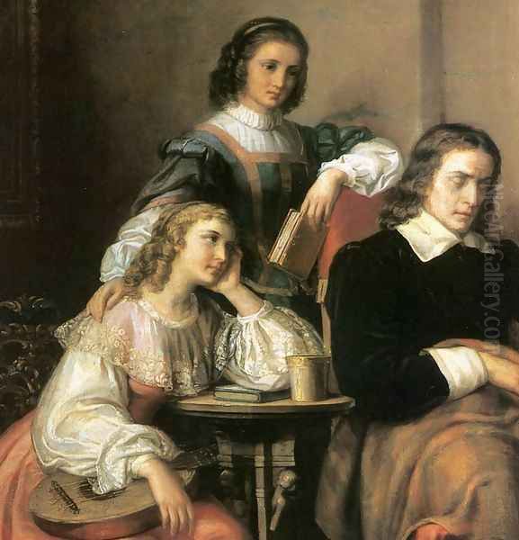 Milton Dictates the Lost Paradise to His Three Daughters detail 1862 Oil Painting by Soma Orlai Petrich