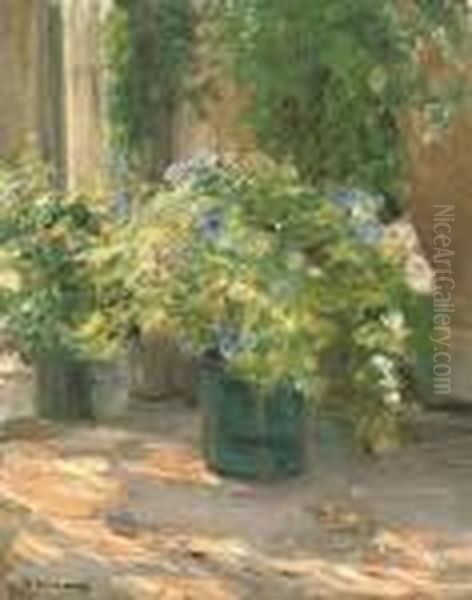 Blumentopfe Vor Dem Haus Oil Painting by Max Liebermann