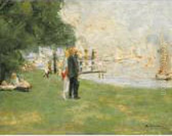 Spazierganger Am Wannseeufer by Max Liebermann