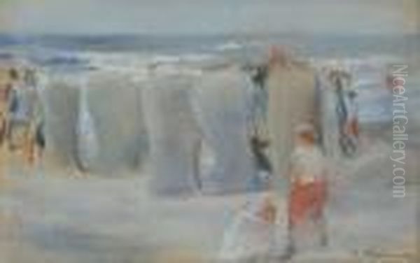 Stuehle Am Strand (cabanas On The Beach) Oil Painting by Max Liebermann