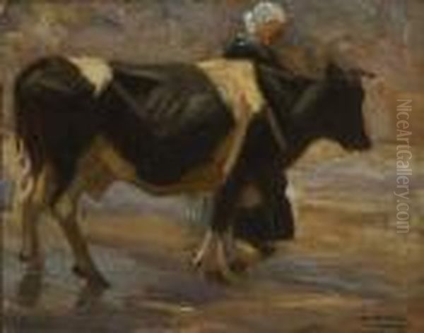 Magd Mit Kuh. 1906 Oil Painting by Max Liebermann