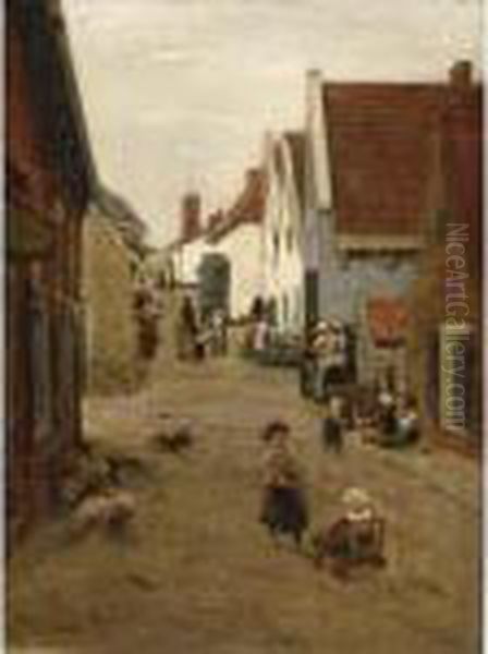 'hollandische Dorfstrasse - Strasse In Zandvoort' (a View Of A Street In Zandvoort) Oil Painting by Max Liebermann