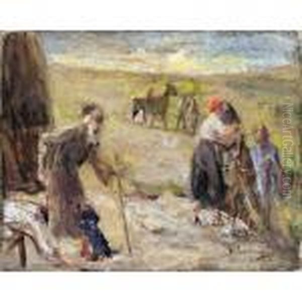 Die Ruckkehr Des Jungen Tobias (the Return Of Young Tobias) Oil Painting by Max Liebermann