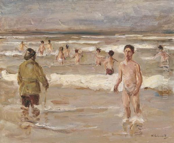 Badende Knaben Im Meer Oil Painting by Max Liebermann