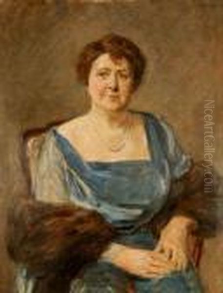 Bildnis Einer Unbekannten Dame Im Blauen Kleid Oil Painting by Max Liebermann