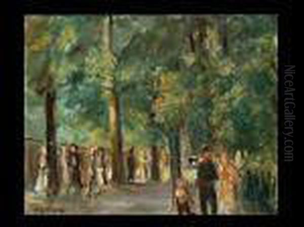 Grosse Seeterrasse Am Wannsee Mit Spaziergangern Oil Painting by Max Liebermann