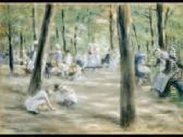 Kinderspielplatz Im Berliner Tiergarten Oil Painting by Max Liebermann