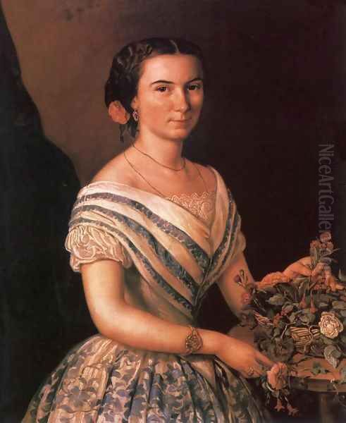 Portrait of Dobosy Lajosne nee Amalia Kaszap 1855 Oil Painting by Soma Orlai Petrich