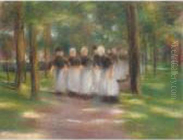 Sonntagnachmittag In Laren - 
Allee Mit Madchen (sunday Afternoon In Laren - Tree-lined Alley With 
Girls) Oil Painting by Max Liebermann