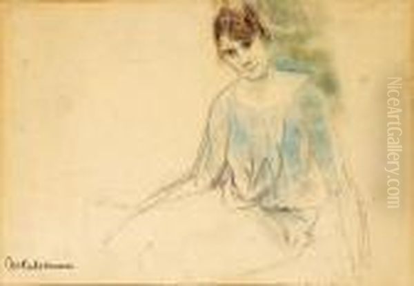 Woman In Blue Oil Painting by Max Liebermann