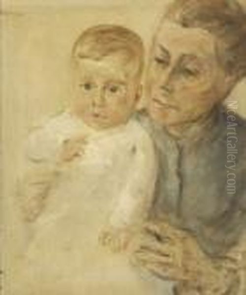 Die Enkelin Maria Auf Dem Arm Der
 Kinderfrau. Oil Painting by Max Liebermann