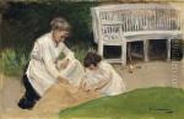 Die Enkelin Mit Der Kinderfrau Beim Spiel Oil Painting by Max Liebermann