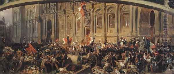 Alphonse de Lamartine 1790-1869 Rejecting the Red Flag at the Hotel-de-Ville, Paris, 25th February 1848 Oil Painting by Felix Philippoteaux