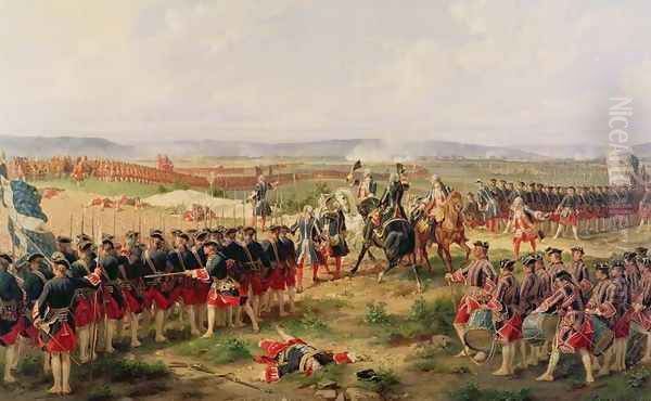 Battle of Fontenoy, 11 May 1745 the French and Allies confronting each other Oil Painting by Felix Philippoteaux