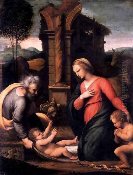 Holy Family with the Infant St John Oil Painting by Giovanni Francesco Penni