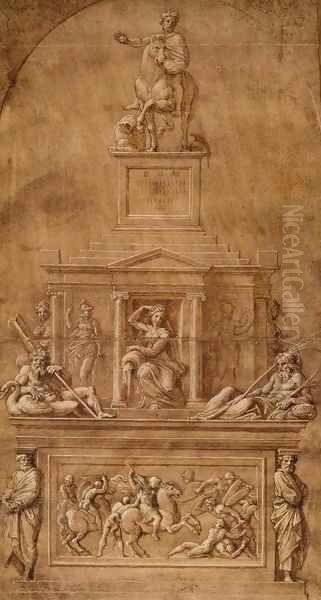 Design for the funerary monument of Francesco Gonzaga Oil Painting by Giovanni Francesco Penni