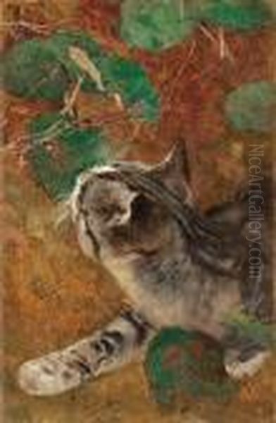 Cat Oil Painting by Bruno Andreas Liljefors