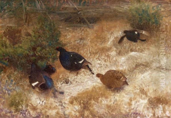 Black Grouse Oil Painting by Bruno Andreas Liljefors