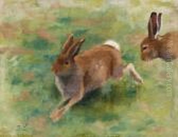 Summer Hares Oil Painting by Bruno Andreas Liljefors