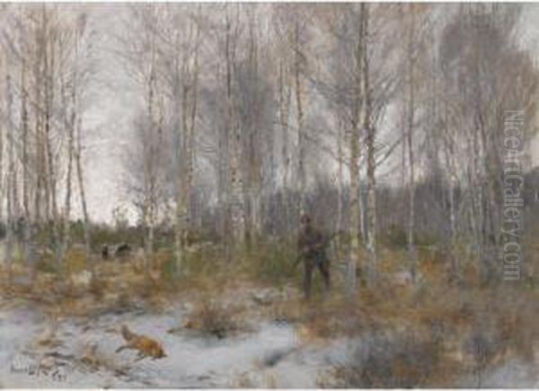 Ravjakt (fox Hunting) Oil Painting by Bruno Andreas Liljefors