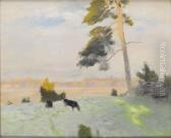 Landskap Med Hund Oil Painting by Bruno Andreas Liljefors