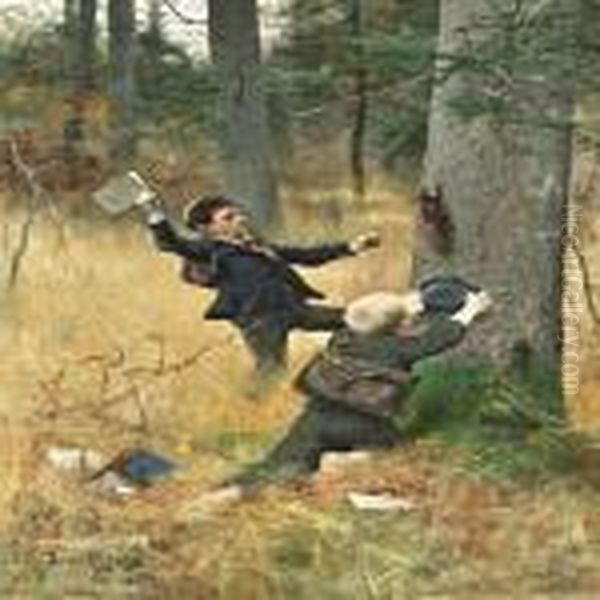 The Squirrel Catchers Oil Painting by Bruno Andreas Liljefors