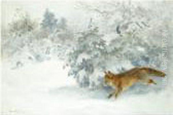 Rav I Vinterpals (fox In Winter Landscape) Oil Painting by Bruno Andreas Liljefors