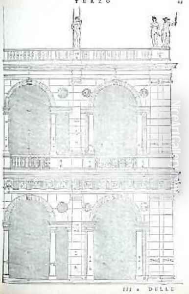 Elevation detail of the basilica in Vicenza, illustration from a facsimile copy of I Quattro Libri dellArchitettura written by Palladio, originally published 1570 Oil Painting by Andrea Palladio