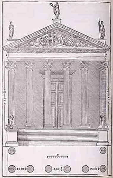 Elevation of the Temple of Castor and Pollux, illustration from a facsimile copy of I Quattro Libri dellArchitettura written by Palladio, originally published 1570 Oil Painting by Andrea Palladio