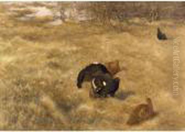 Ladskap Med Tjader (capercaillie) Oil Painting by Bruno Andreas Liljefors