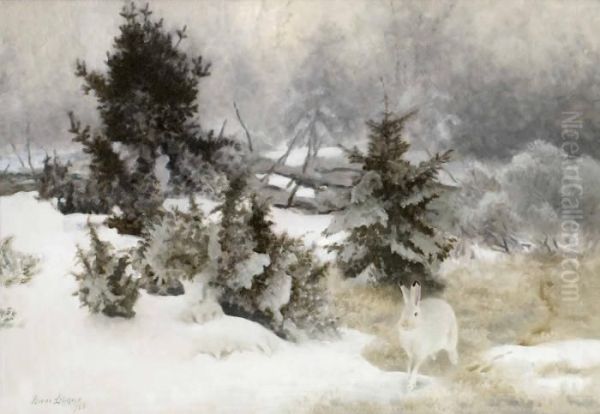 Hare I Vinterlandskap Oil Painting by Bruno Andreas Liljefors