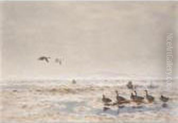 Flyttfaglar (migrating Wild Geese) Oil Painting by Bruno Andreas Liljefors