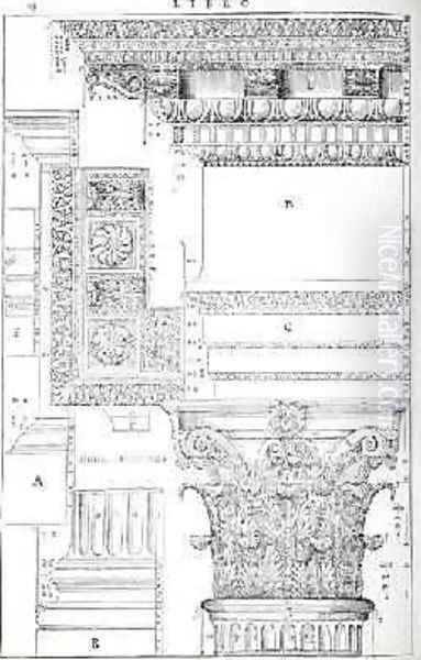 Decorative details from the Tempio of Trajan, illustration from a facsimile copy of I Quattro Libri dellArchitettura written by Palladio, originally published 1570 Oil Painting by Andrea Palladio