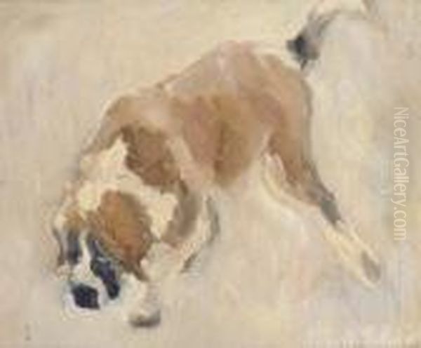 St Bernard Oil Painting by Bruno Andreas Liljefors